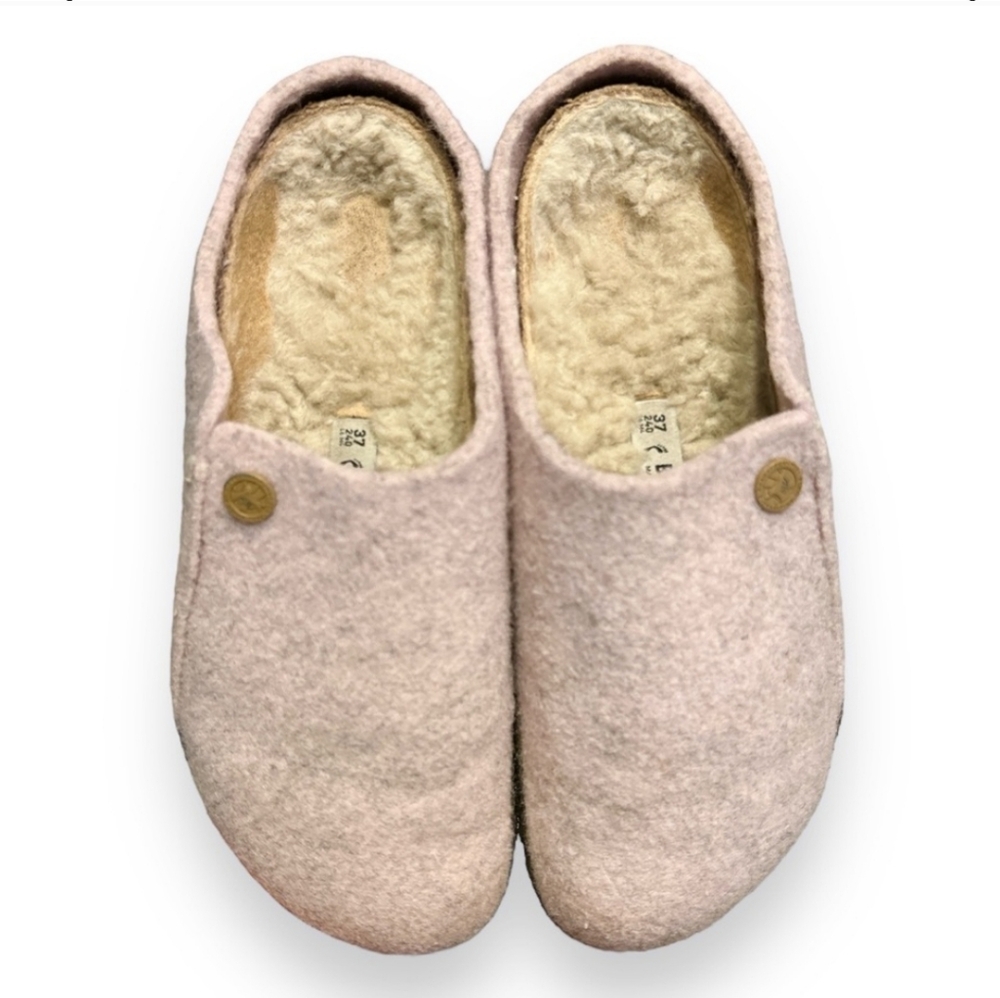 BIRKENSTOCK Zermatt Wool Felt & Shearling Mule Clog Slipper Light Rose - Picture 9 of 10